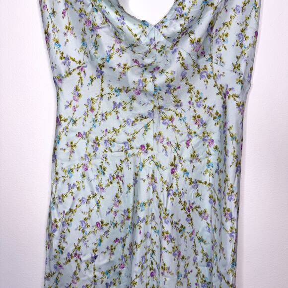Rebecca Taylor Floral Silk Halter Midi Dress In Light Blue Size 8 - Picture 6 of 14